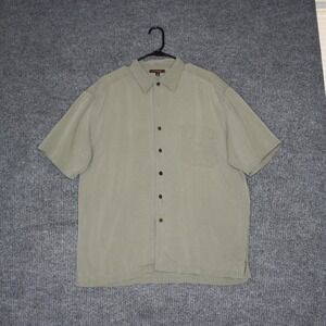 SALTAIRE Mens Silk Short Sleeve Button Down Shirt Size L Solid Green Casual‎